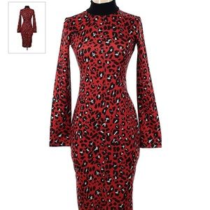 Zara Animal Print Red Black Dress EUC Size Medium M
